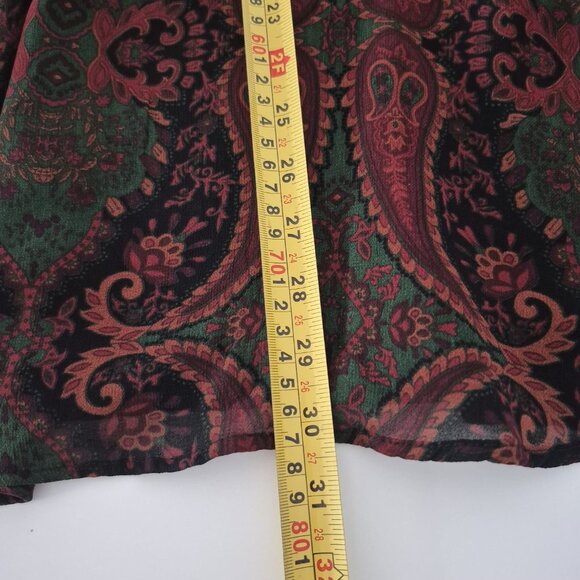 ZARA Jacquard Ribbon Dress , Long Sleeve Midi, Deep Green & Burgundy , Boho XS - Picture 13 of 15